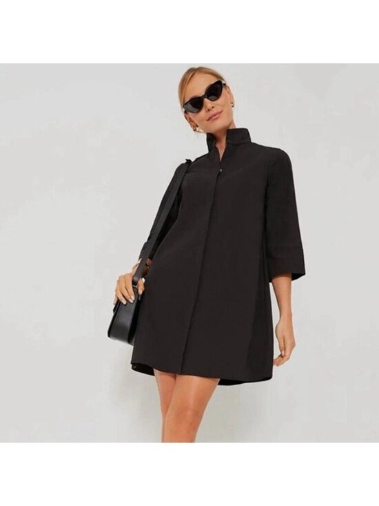 Tuckernuck Dresses & Skirts - Tuckernuck Women's Black Charlie Shirt Dress Stand Collar Cotton size XL